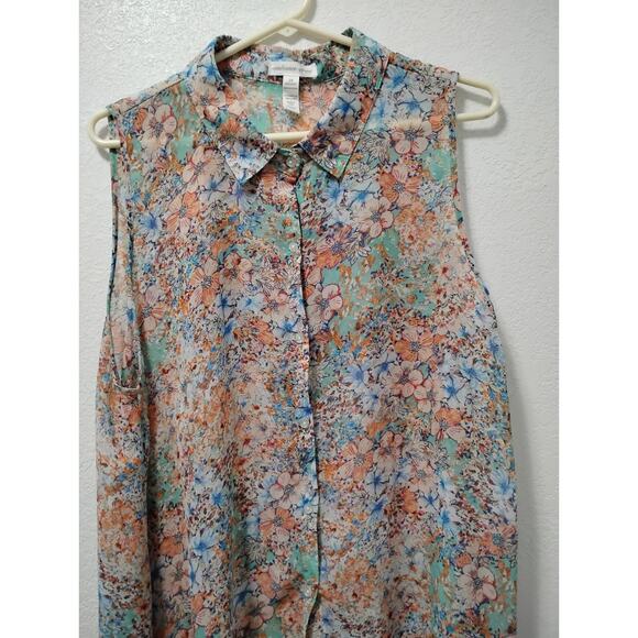 AMBIANCE APPAREL Womens Semi Sheer Floral Sleeveless Top Hi Low Split Back 2X - Picture 3 of 11